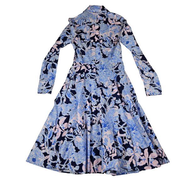 Lilly Pulitzer Mira Stretch Midi Shirt Dress Bright Navy Amore Please XXS 00 - Picture 12 of 16